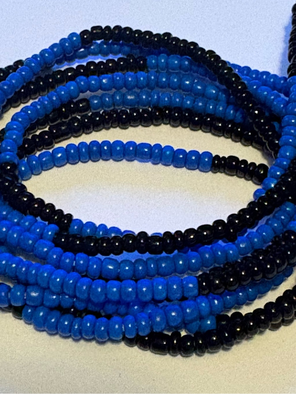 40: “WARRIOR “ BEGINNER WAISTBEAD 📿 Blue & Black Bead Smooth Texture Easy Tie on